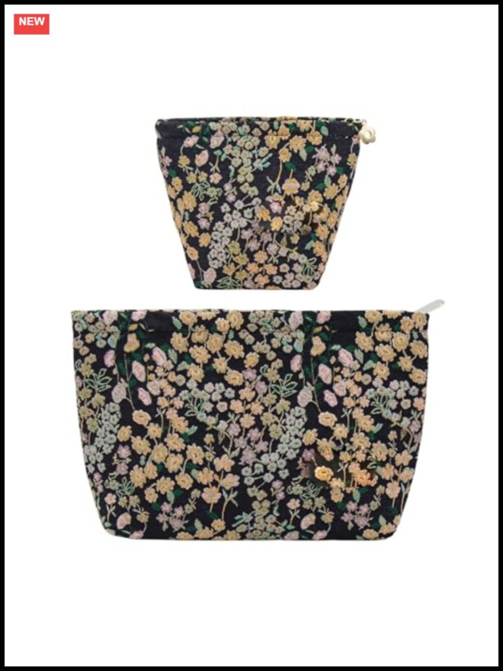 Set of 2 Floral Embroidered Makeup Bags, Large Cosmetic Pouch for Travel &